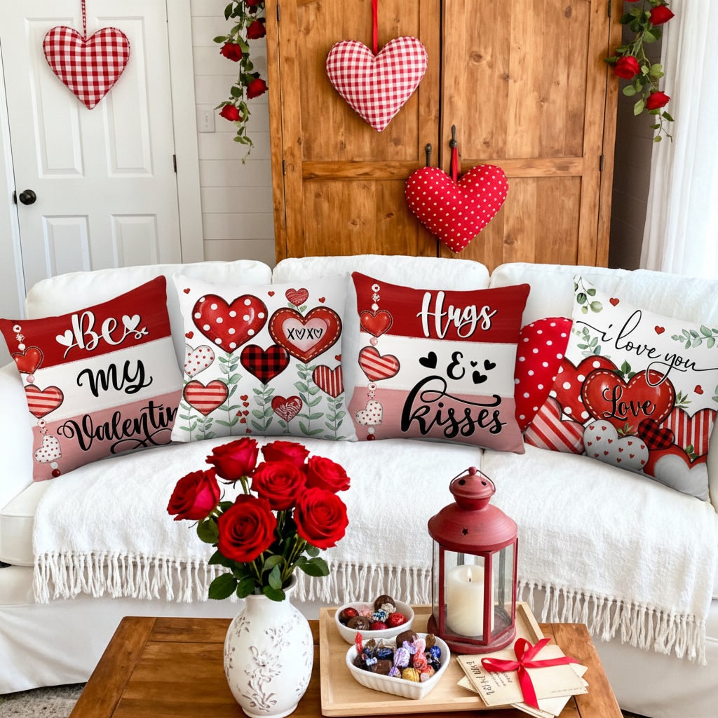 Throw Pillow Covers Decorative Cushion Valentine 4 Pack Square - Image 2