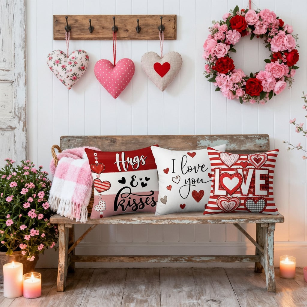 Throw Pillow Covers Decorative Cushion Valentine 4 Pack Square - Image 4