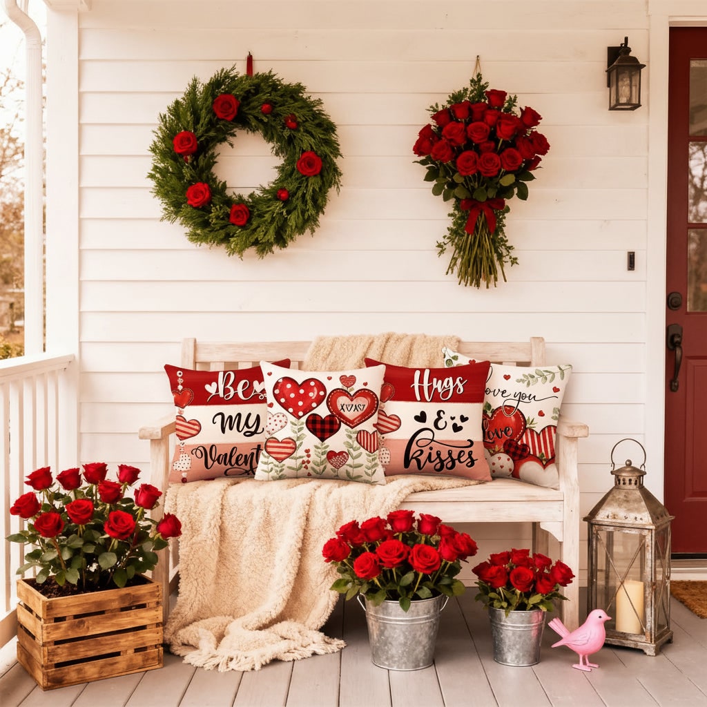 Throw Pillow Covers Decorative Cushion Valentine 4 Pack Square - Image 5