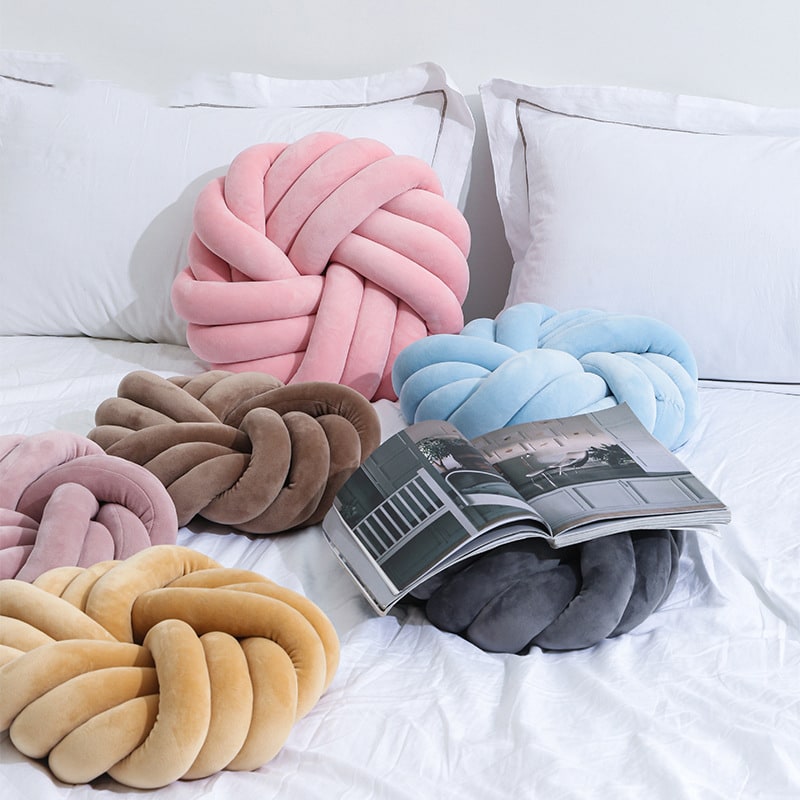 Throw Pillow Knot Soft Plush Velvet Knotted Ball Decorative Cushion Covers - Image 5