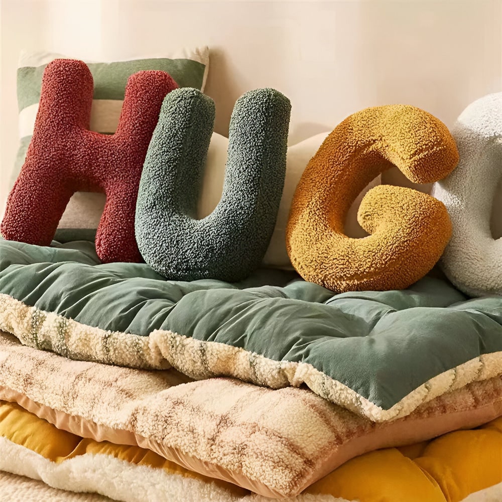 Throw Pillow Letter Alphabet Sherpa Plush Stuffed Cushion Personalized - Image 28