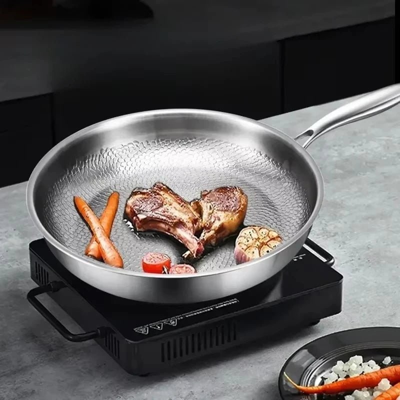 Titanium Non Stick Frying Pan Hammered Stainless Steel Induction Compatible Skillet - Image 2