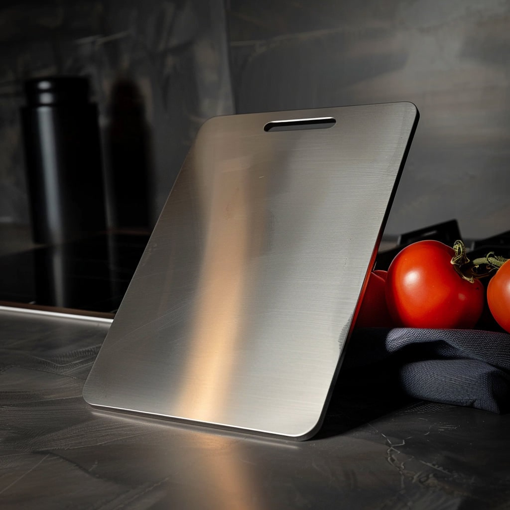 Titanium Stainless Steel Metal Cutting Board Antibacterial Rounded Handle Portable - Image 1