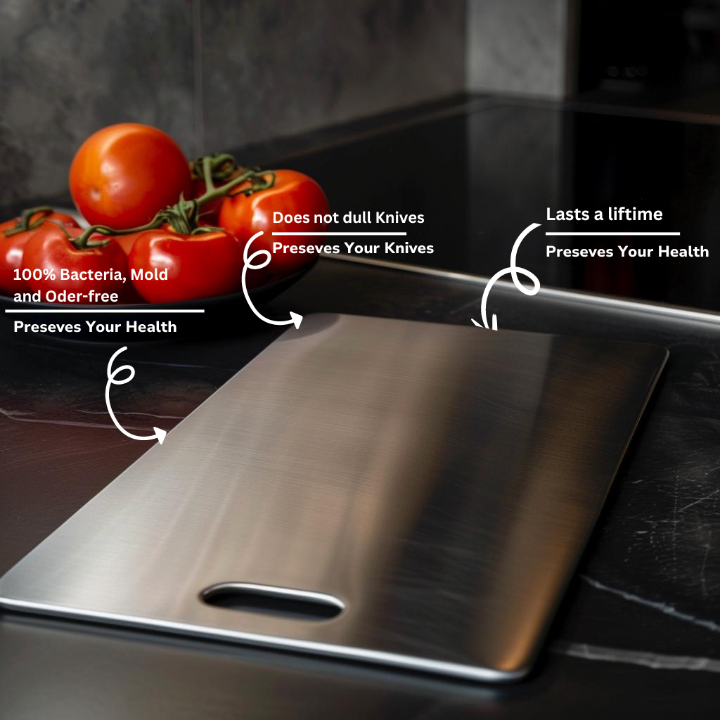 Titanium Stainless Steel Metal Cutting Board Antibacterial Rounded Handle Portable - Image 3