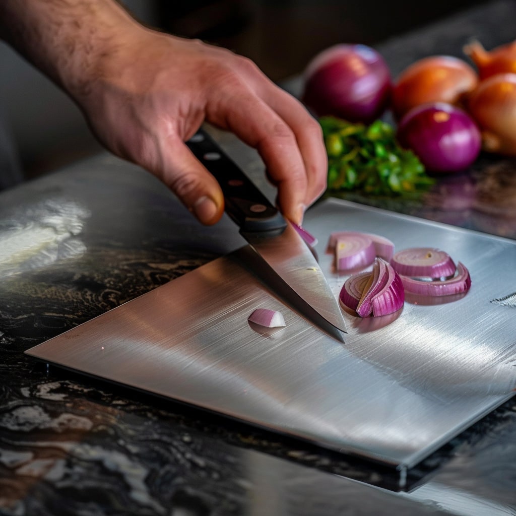 Titanium Stainless Steel Metal Cutting Board Antibacterial Rounded Handle Portable - Image 4