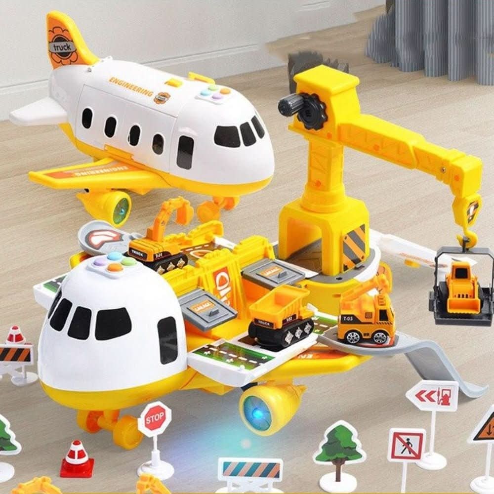 Toy Airplane Playset Foldable Cargo Mini Vehicles Working Crane - Image 3