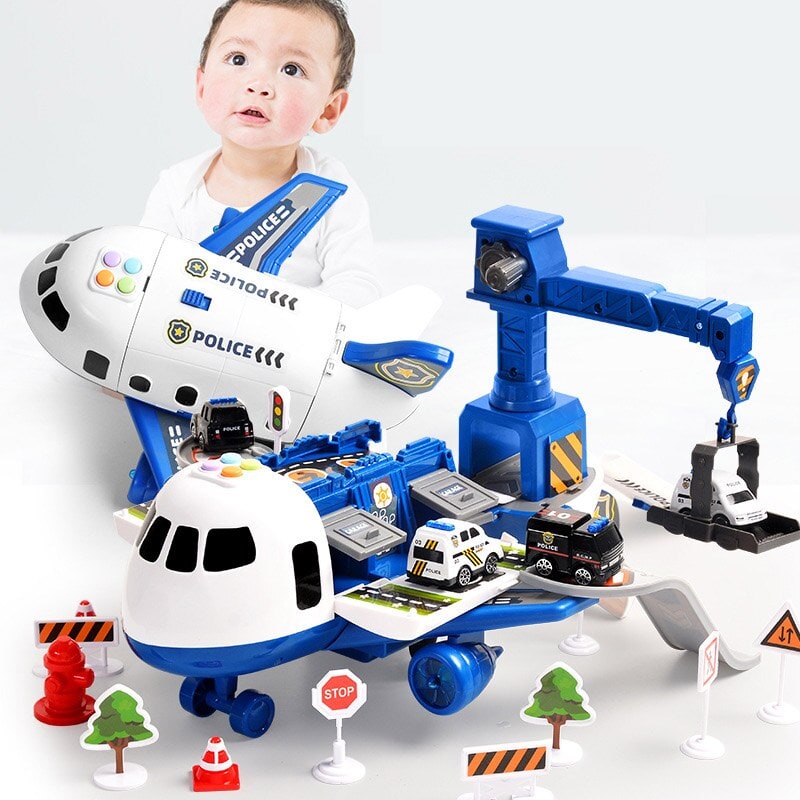 Toy Airplane Playset with Interactive Lights Sounds and Die-Cast Vehicles - Image 1