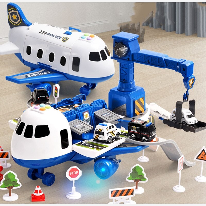 Toy Airplane Playset with Interactive Lights Sounds and Die-Cast Vehicles - Image 5