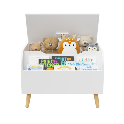 Toy Box Storage Bench with Wooden Organizer Front Bookshelf and Hinged Lid Childrens - Image 10