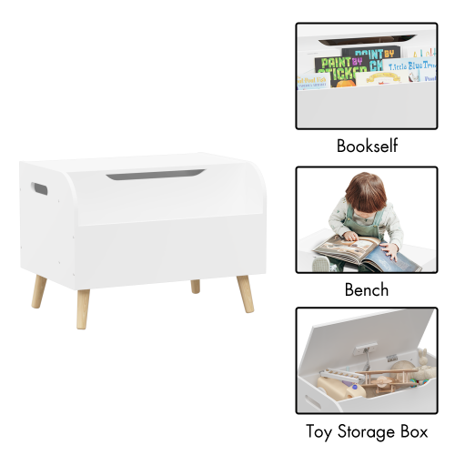 Toy Box Storage Bench with Wooden Organizer Front Bookshelf and Hinged Lid Childrens - Image 4