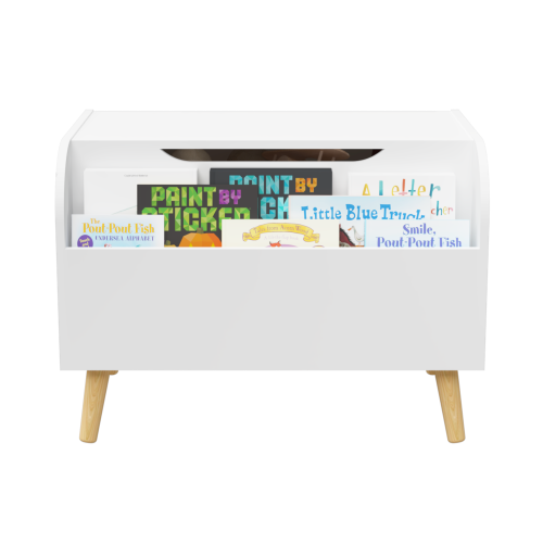 Toy Box Storage Bench with Wooden Organizer Front Bookshelf and Hinged Lid Childrens - Image 9