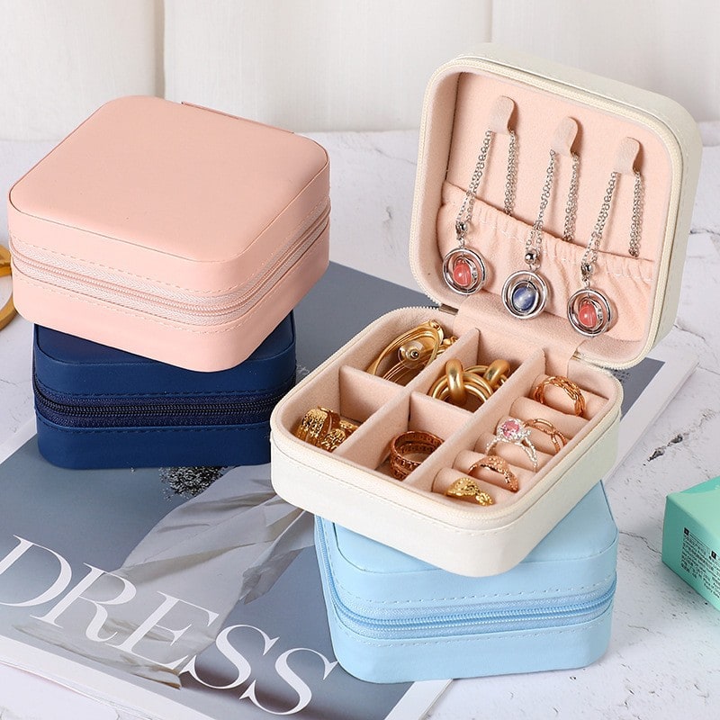 Travel Jewelry Organizer Case with Storage Box Compact Closure and Padded Ring Rolls - Image 4