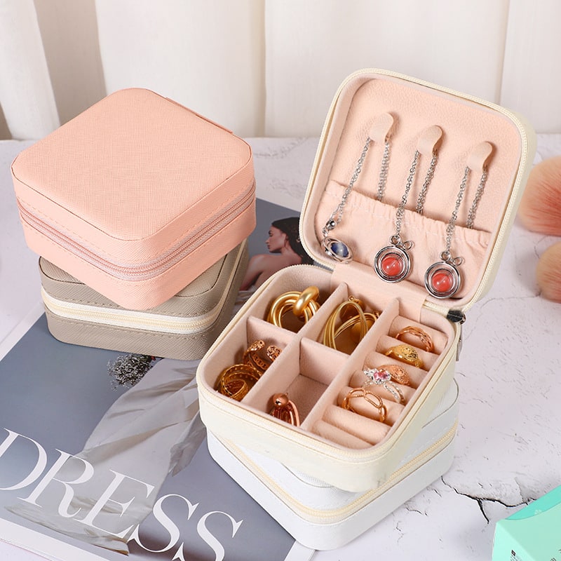 Travel Jewelry Organizer Case with Storage Box Compact Closure and Padded Ring Rolls - Image 5