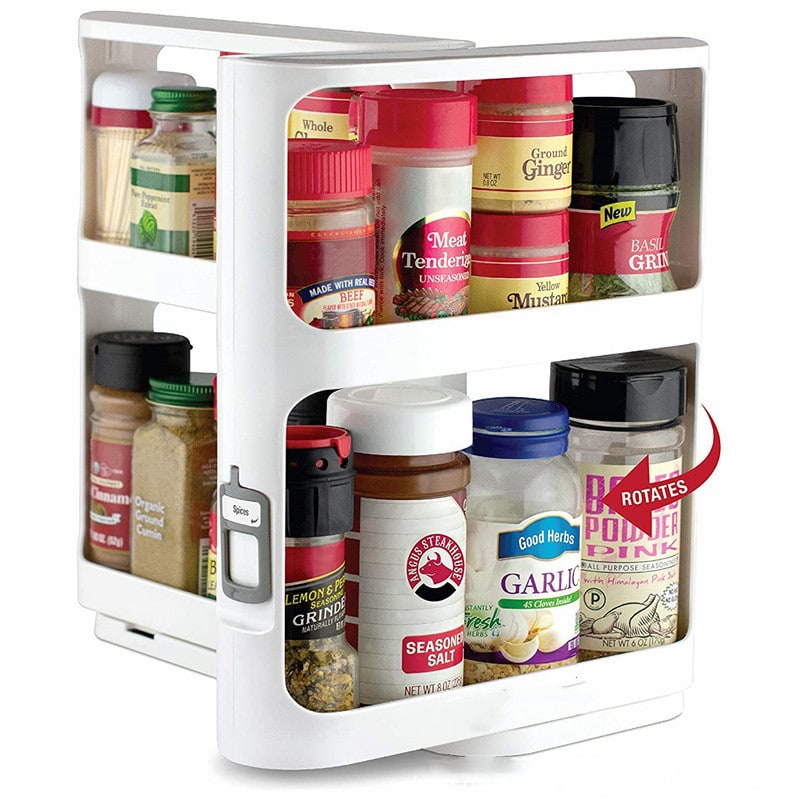 Two-Tier Rotating Spice Rack Organizer for Kitchen Cabinet with Pull-Out Sliding Base - Image 2