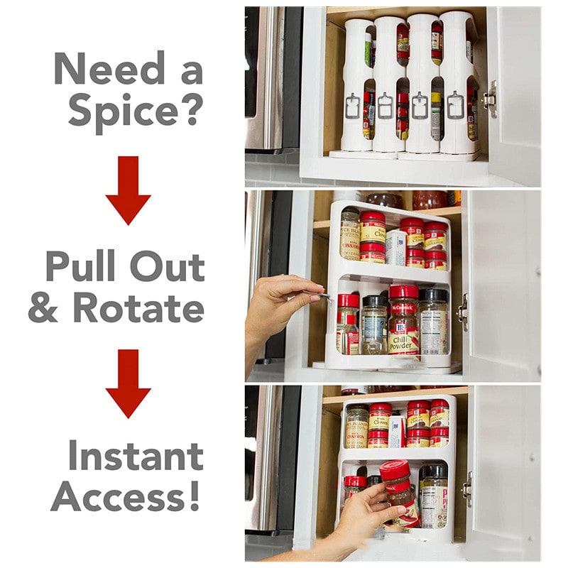 Two-Tier Rotating Spice Rack Organizer for Kitchen Cabinet with Pull-Out Sliding Base - Image 3