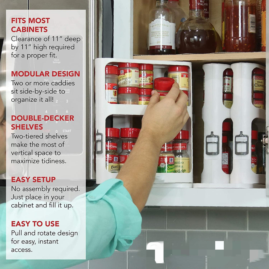 Two-Tier Rotating Spice Rack Organizer for Kitchen Cabinet with Pull-Out Sliding Base - Image 5