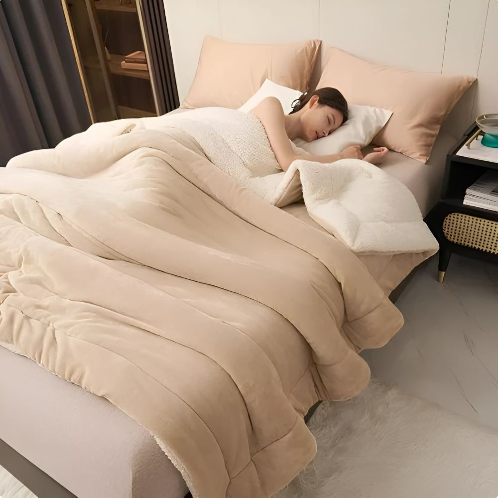 Ultra Plush Throw Blanket with Soft Faux Fur and Sherpa Fleece Quilted Flannel Bed - Image 1