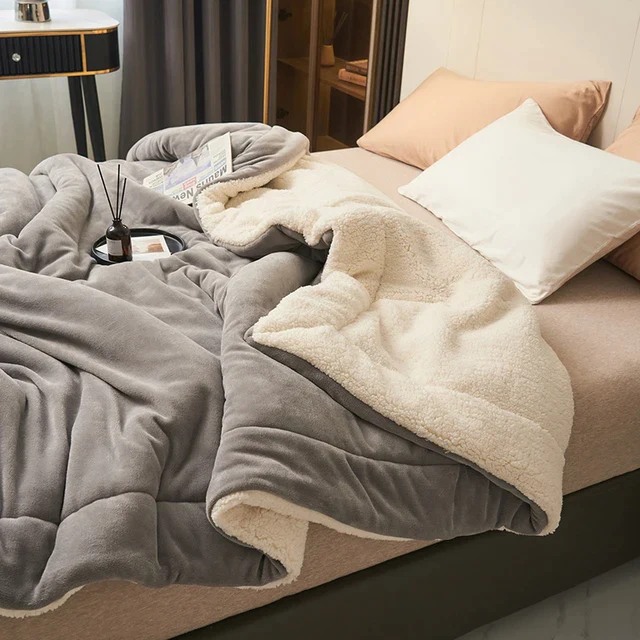 Ultra Plush Throw Blanket with Soft Faux Fur and Sherpa Fleece Quilted Flannel Bed - Image 2