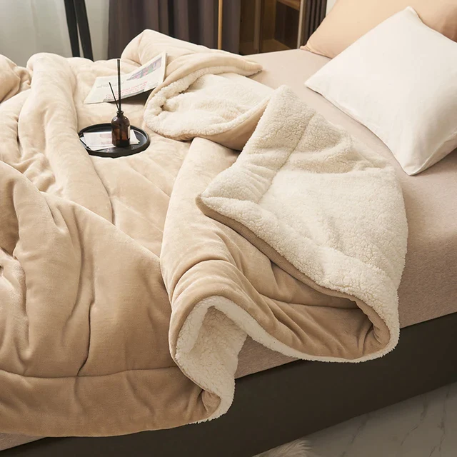 Ultra Plush Throw Blanket with Soft Faux Fur and Sherpa Fleece Quilted Flannel Bed - Image 4