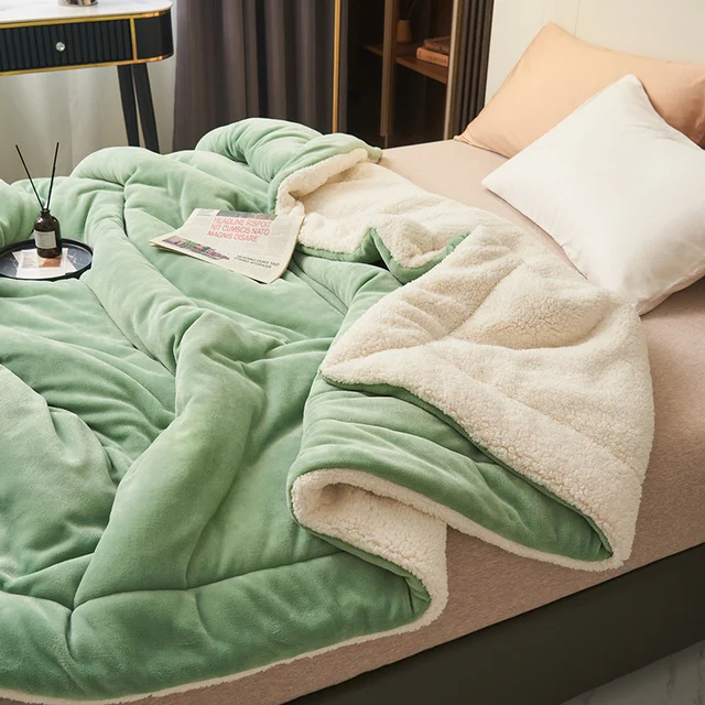 Ultra Plush Throw Blanket with Soft Faux Fur and Sherpa Fleece Quilted Flannel Bed - Image 5