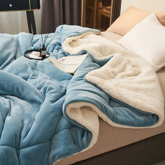 Ultra Plush Throw Blanket with Soft Faux Fur and Sherpa Fleece Quilted Flannel Bed - Image 6