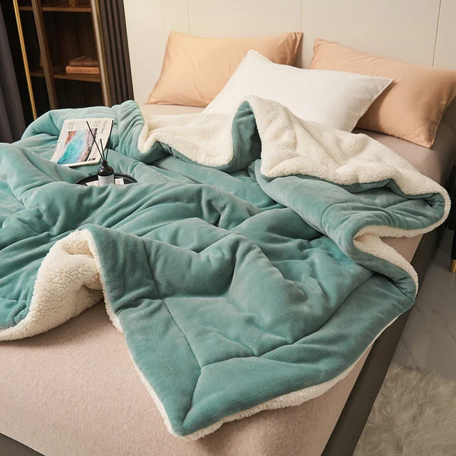 Ultra Plush Throw Blanket with Soft Faux Fur and Sherpa Fleece Quilted Flannel Bed - Image 9