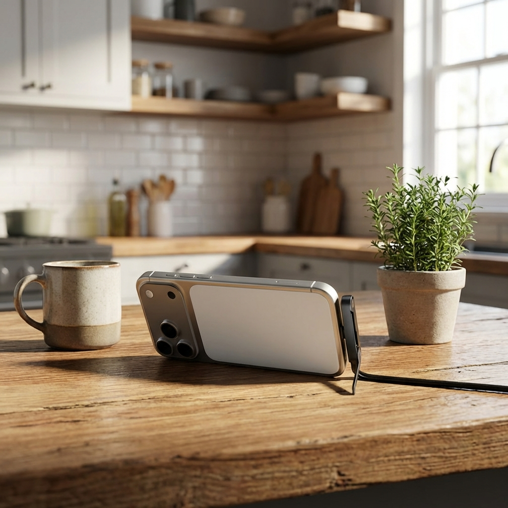 Usb-C Charging Cable with Integrated Folding Phone Stand and Braided Nylon Design - Image 1