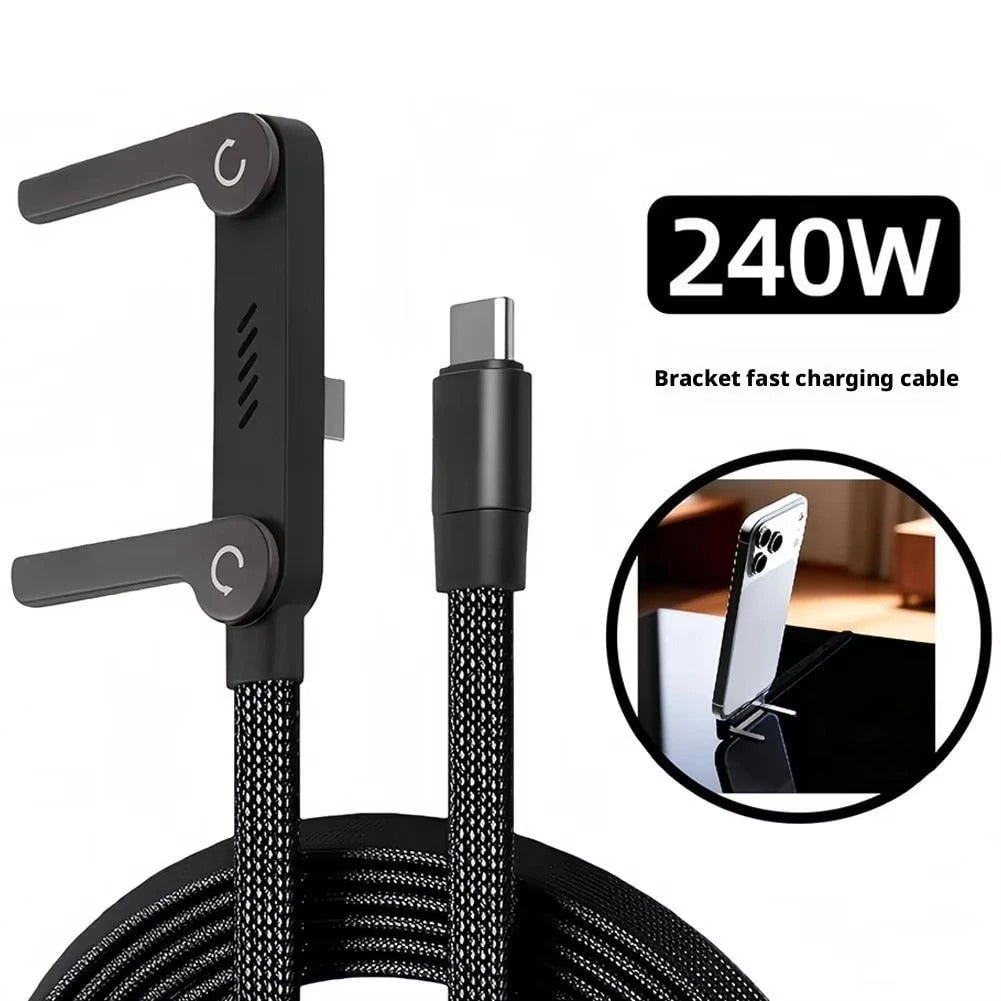 Usb-C Charging Cable with Integrated Folding Phone Stand and Braided Nylon Design - Image 5