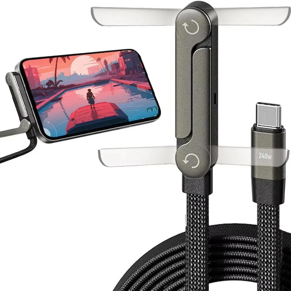 Usb-C Charging Cable with Integrated Folding Phone Stand and Braided Nylon Design - Image 6
