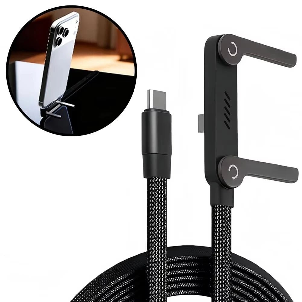 Usb-C Charging Cable with Integrated Folding Phone Stand and Braided Nylon Design - Image 7