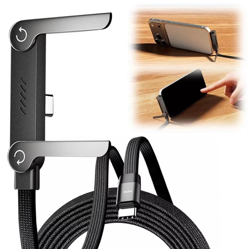 Usb-C Charging Cable with Integrated Folding Phone Stand and Braided Nylon Design - Image 8