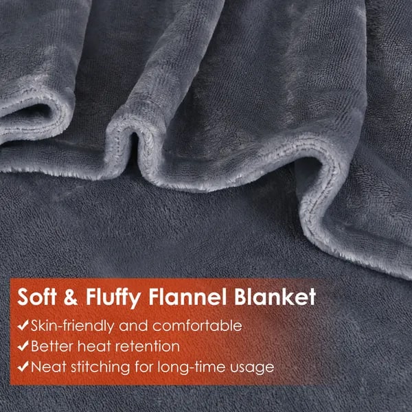 USB Heated Wearable Blanket Shawl with Zipper Eight Heating Zones Soft Fleece 59 X 31 Inches - Image 1