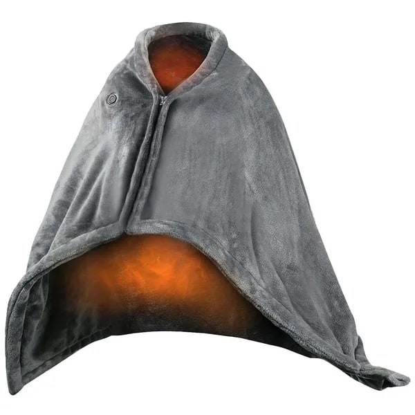 USB Heated Wearable Blanket Shawl with Zipper Eight Heating Zones Soft Fleece 59 X 31 Inches - Image 2