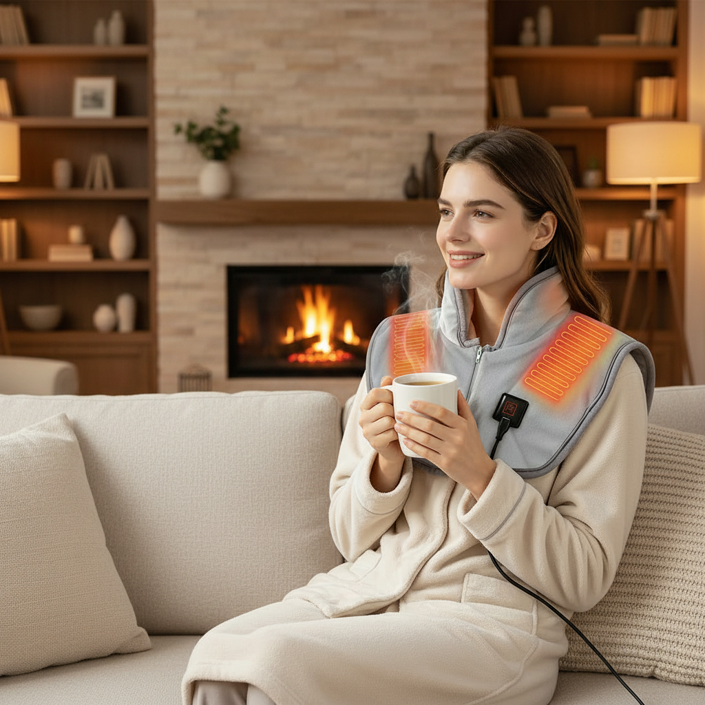 USB Neck and Shoulder Heating Pad with Fleece Collar and Zipper Closure - Image 1
