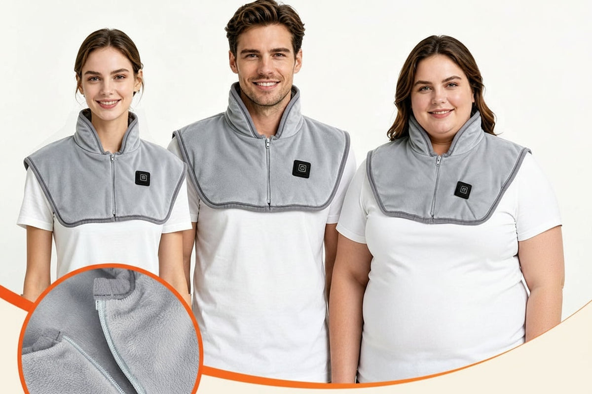 USB Neck and Shoulder Heating Pad with Fleece Collar and Zipper Closure - Image 2