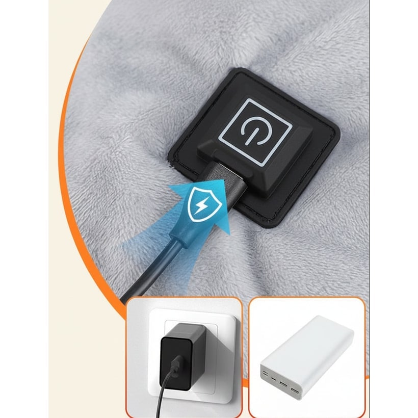 USB Neck and Shoulder Heating Pad with Fleece Collar and Zipper Closure - Image 4