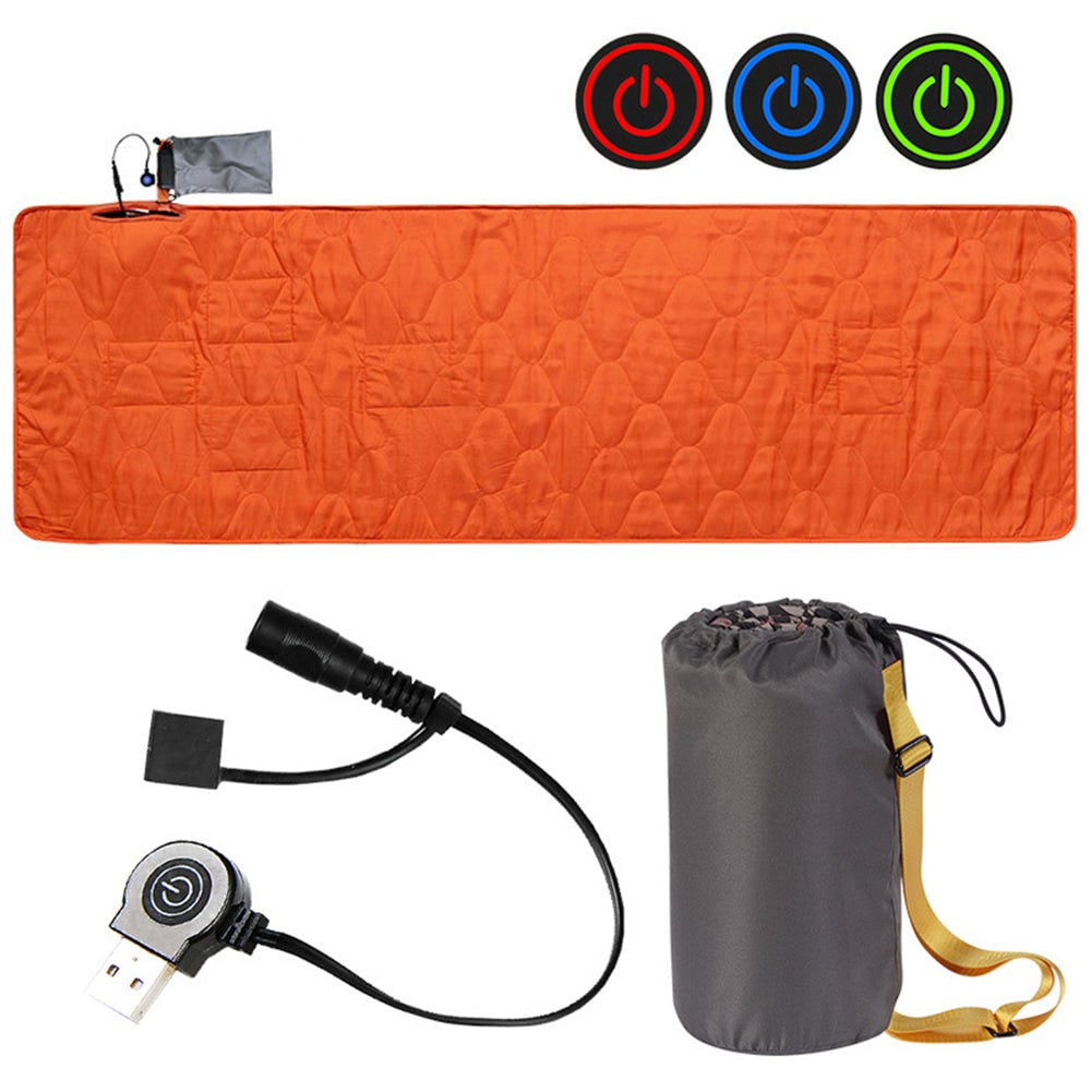 USB Powered Heated Camping Sleeping Pad with Multiple Heating Zones and Quilted Fabric - Image 1