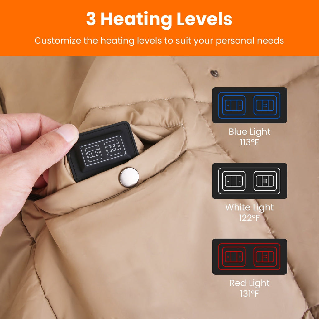 USB Wearable Heated Blanket with Zipper Armholes Dual Controls and 6 Heating Zones - Image 15