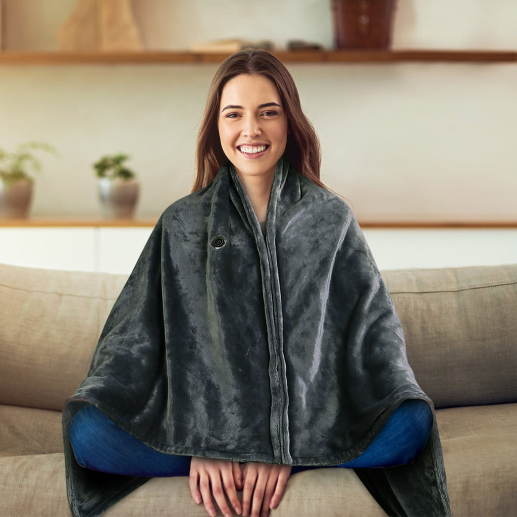 USB Wearable Heated Blanket with Zipper Fleece Throw Wrap and Electric Shawl 59x31in - Image 2