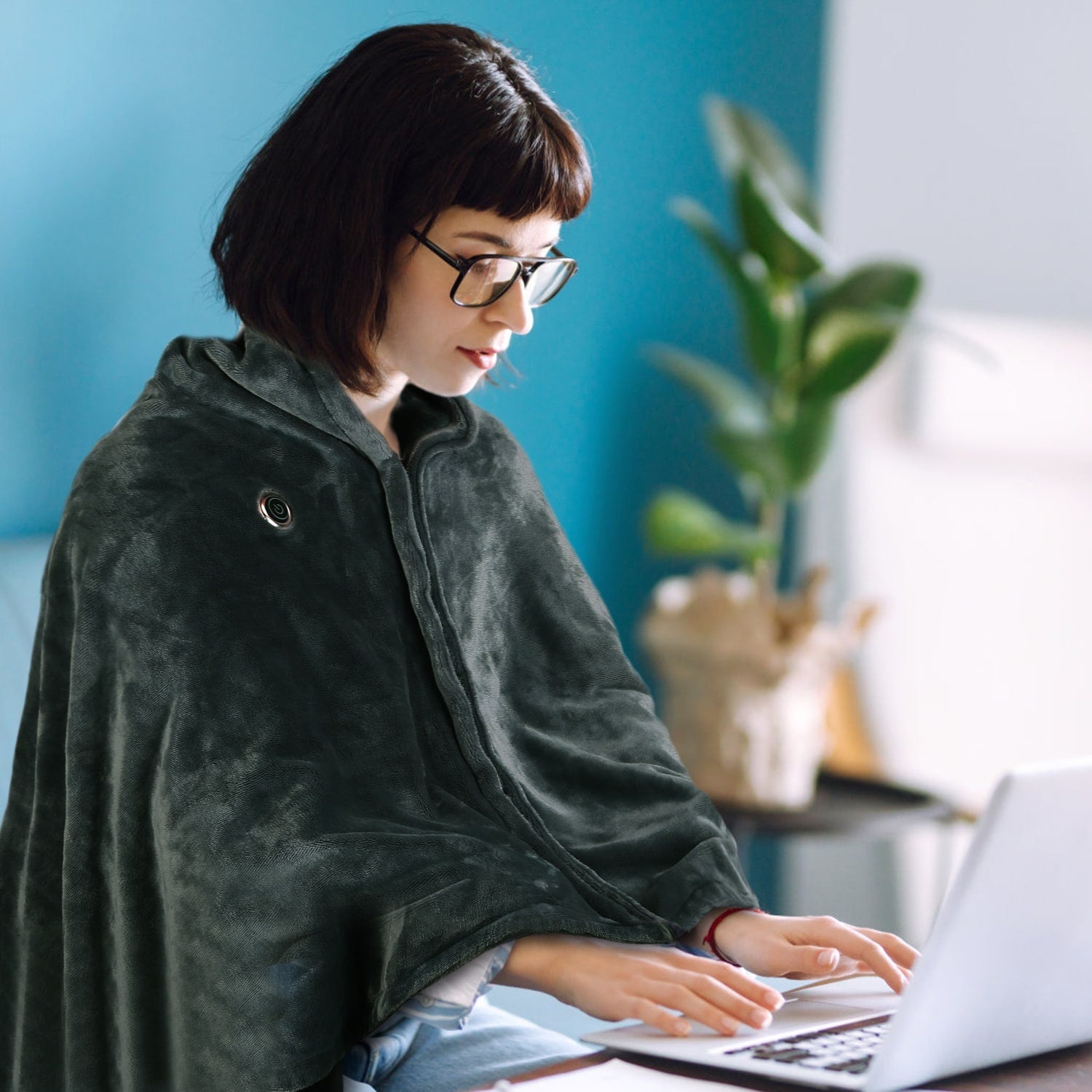 USB Wearable Heated Blanket with Zipper Fleece Throw Wrap and Electric Shawl 59x31in - Image 6