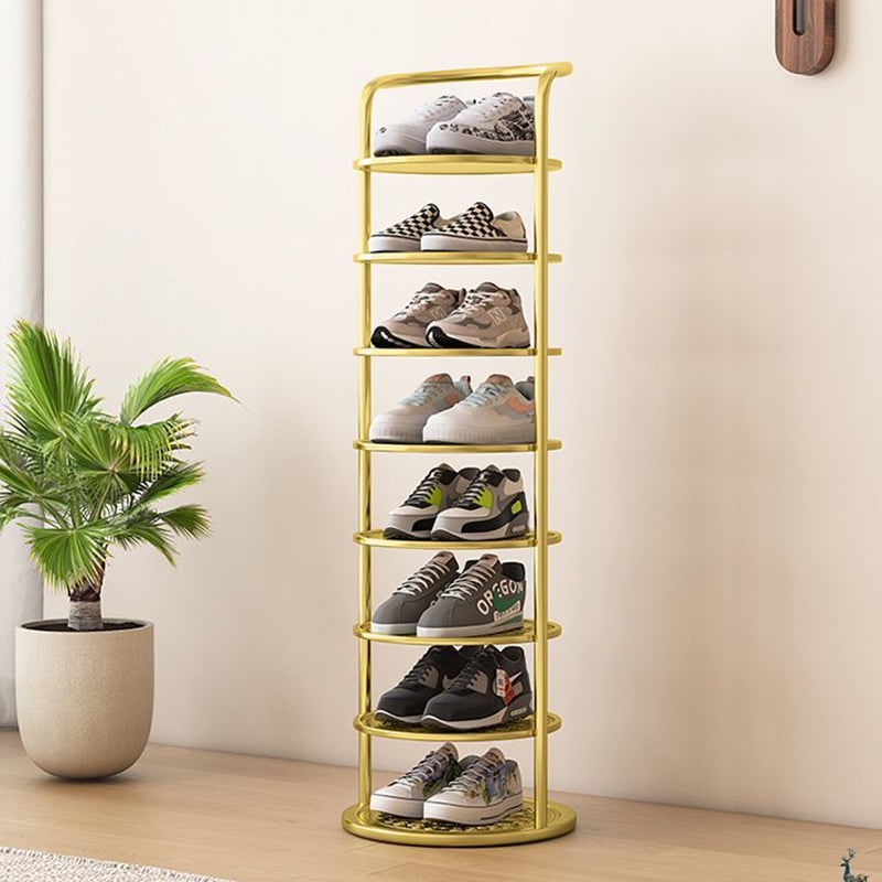 Vertical Shoe Rack and Storage with Metal Frame Freestanding Multi-Tier Round Shelves - Image 1