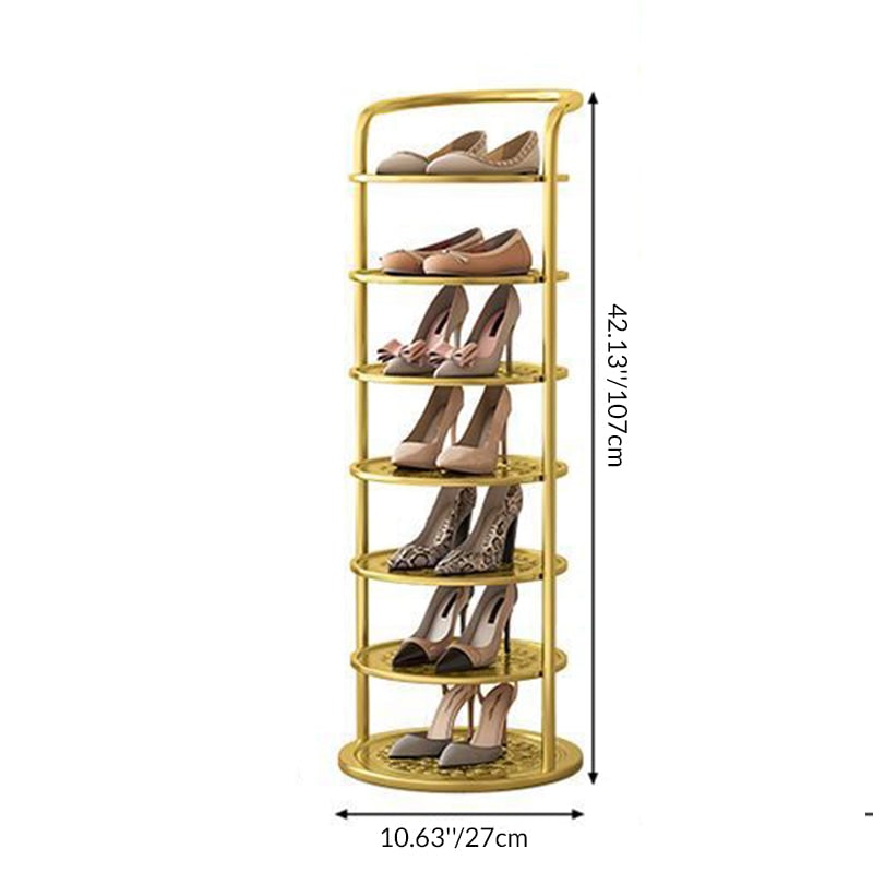 Vertical Shoe Rack and Storage with Metal Frame Freestanding Multi-Tier Round Shelves - Image 6
