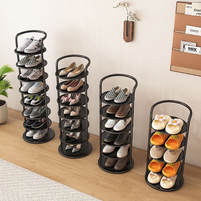 Vertical Shoe Rack and Storage with Metal Frame Freestanding Multi-Tier Round Shelves - Image 9