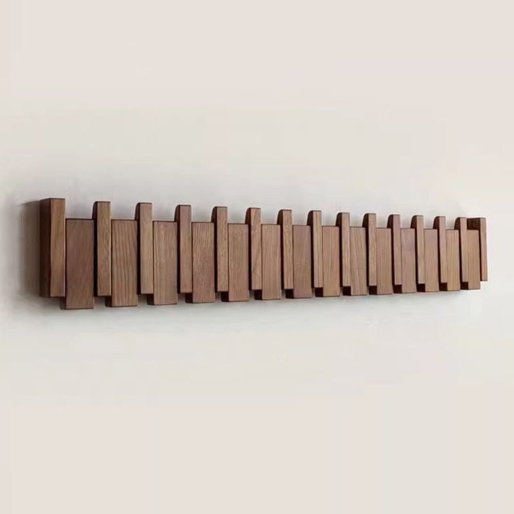 Wall Coat Rack Mounted Wooden Folding Piano Key Entryway Organizer Hooks - Image 1
