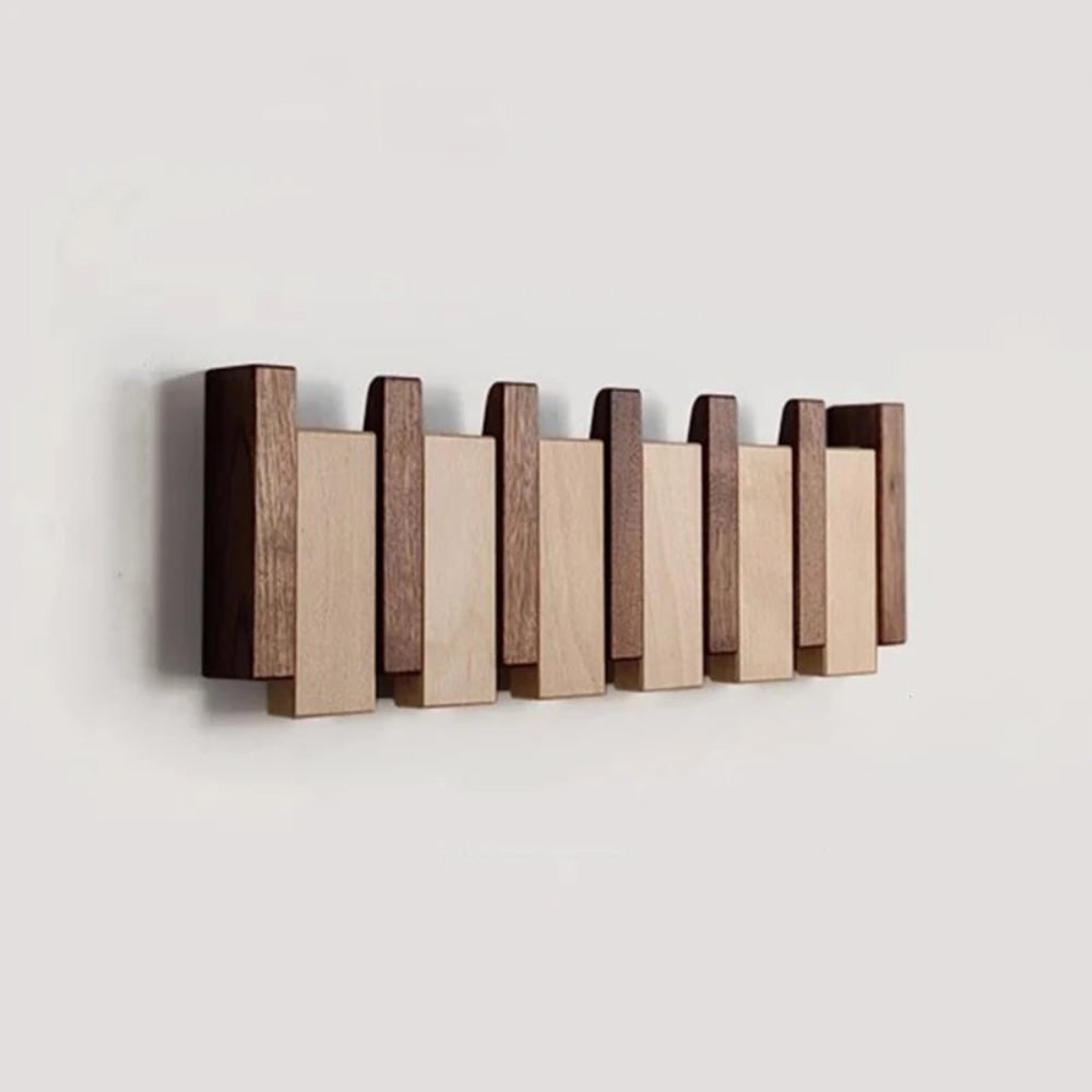Wall Coat Rack Mounted Wooden Folding Piano Key Entryway Organizer Hooks - Image 2