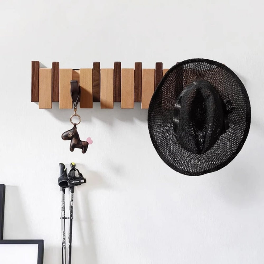 Wall Coat Rack Mounted Wooden Folding Piano Key Entryway Organizer Hooks - Image 4