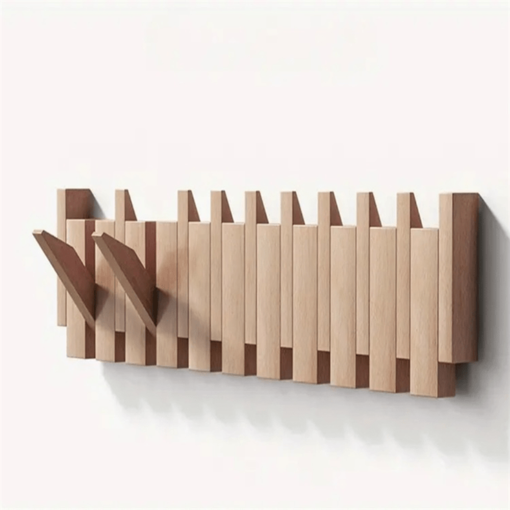 Wall Coat Rack Mounted Wooden Folding Piano Key Entryway Organizer Hooks - Image 8