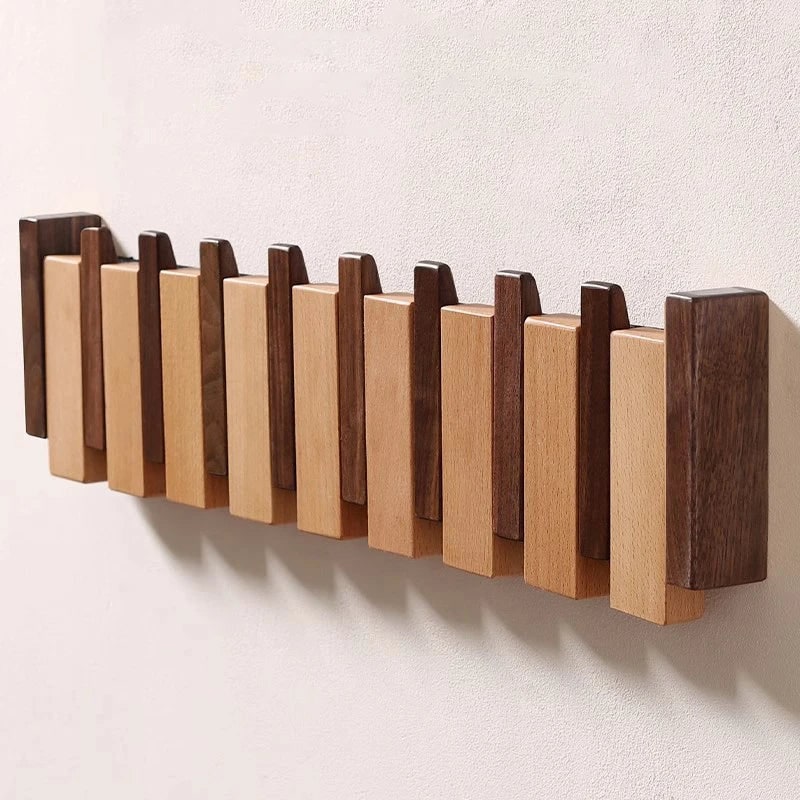 Wall Coat Rack Mounted Wooden Folding Piano Key Entryway Organizer Hooks - Image 9