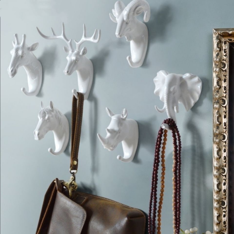 Wall Hook Key Hanger and Ring Holder with Resin Animal Head Design and No-Drill Mounting - Image 4