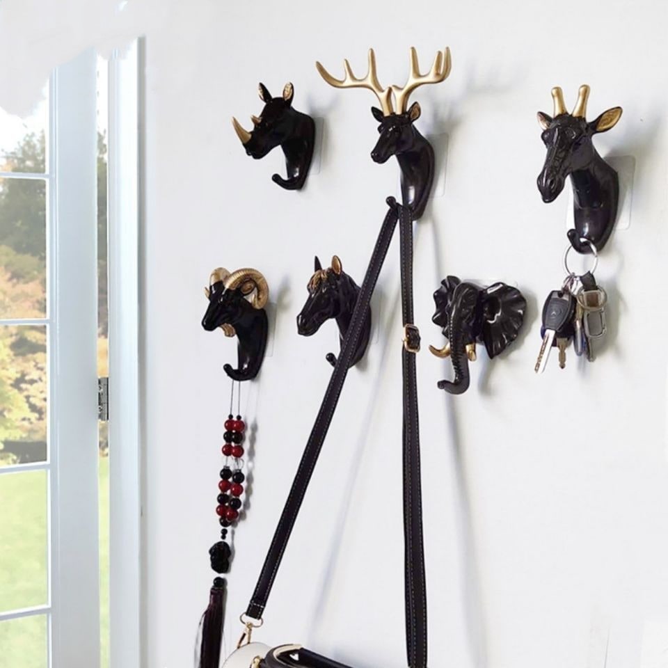 Wall Hook Key Hanger and Ring Holder with Resin Animal Head Design and No-Drill Mounting - Image 5